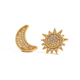 Sun & Moon Zirconia Setting Stud Earrings