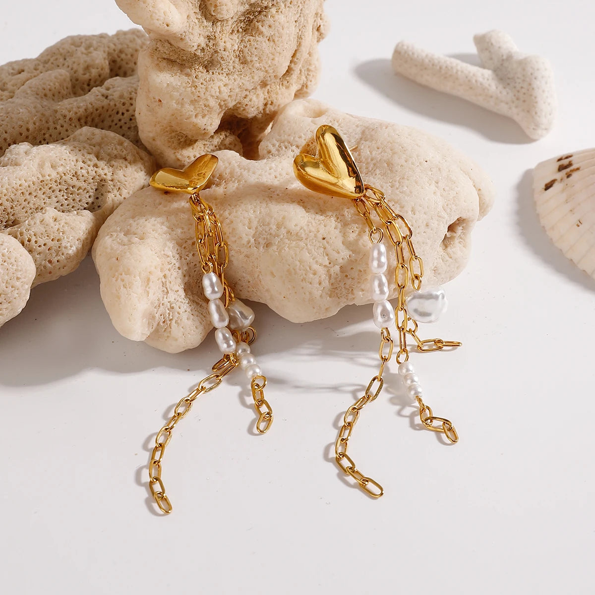 Heart&Pearl Tassel Earrings