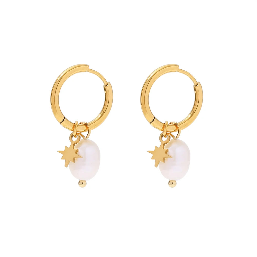 Natural Freshwater Pearl & Star Drop Earrings