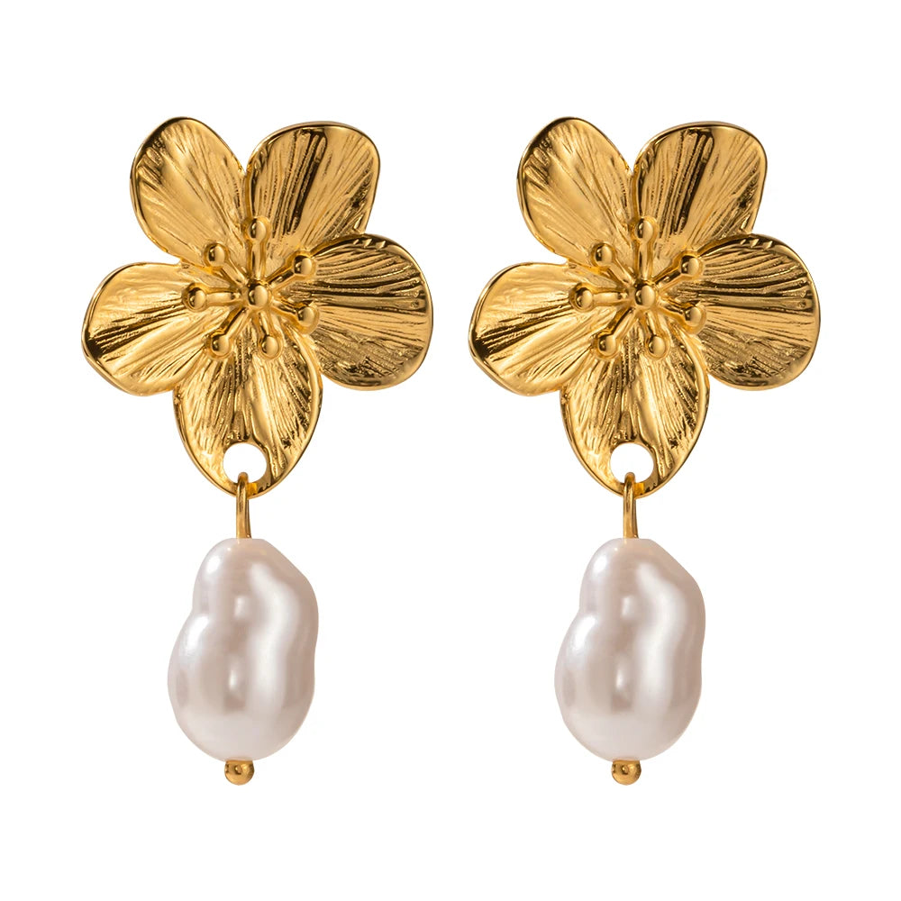 Flower & Shell Bead Drop Earrings