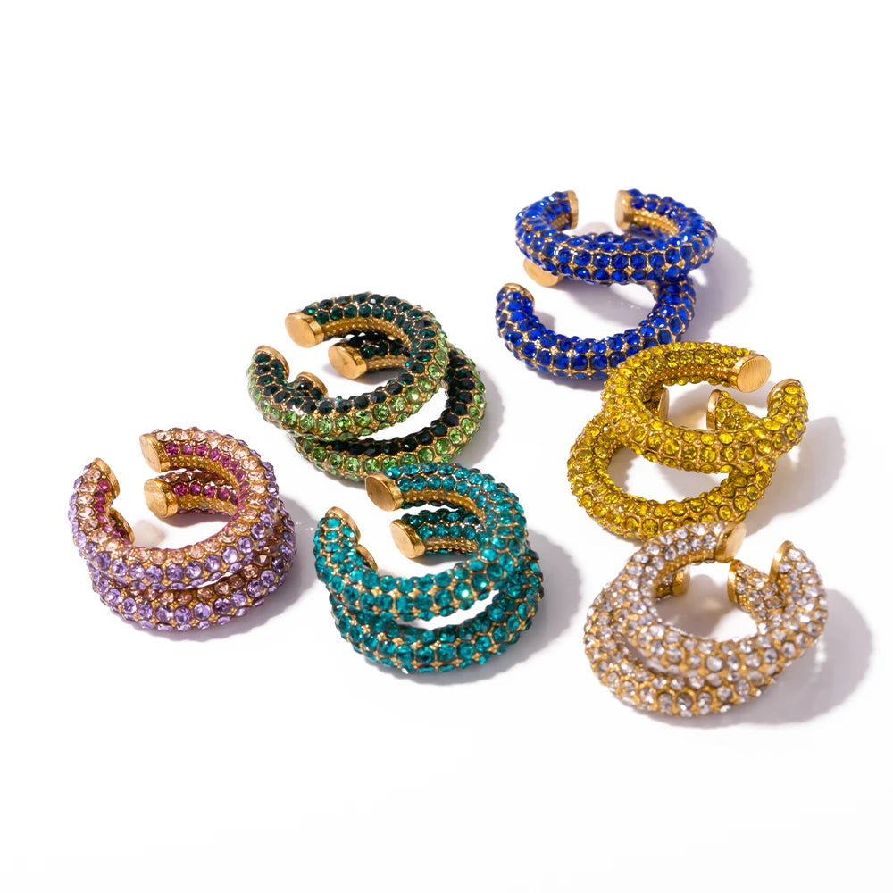 Color Rhinestones C-Ring Ear Cuffs
