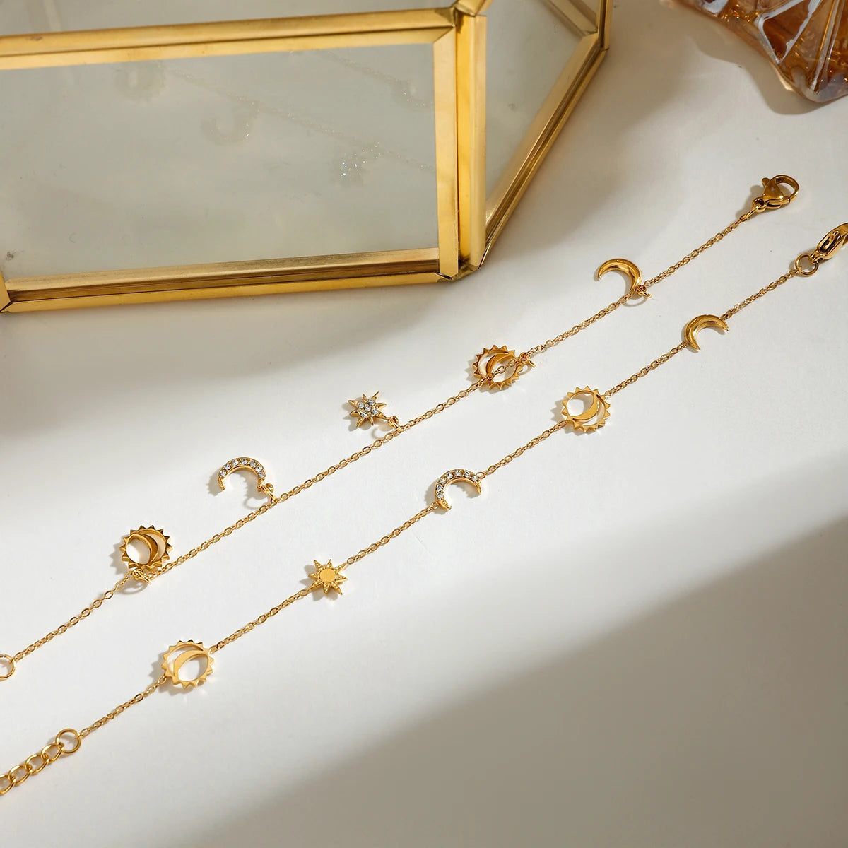 Star & Moon Charms Drop Bracelet