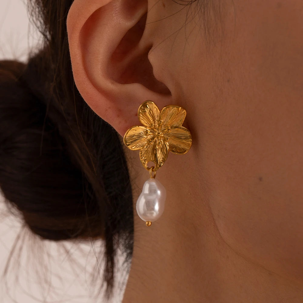 Flower & Shell Bead Drop Earrings