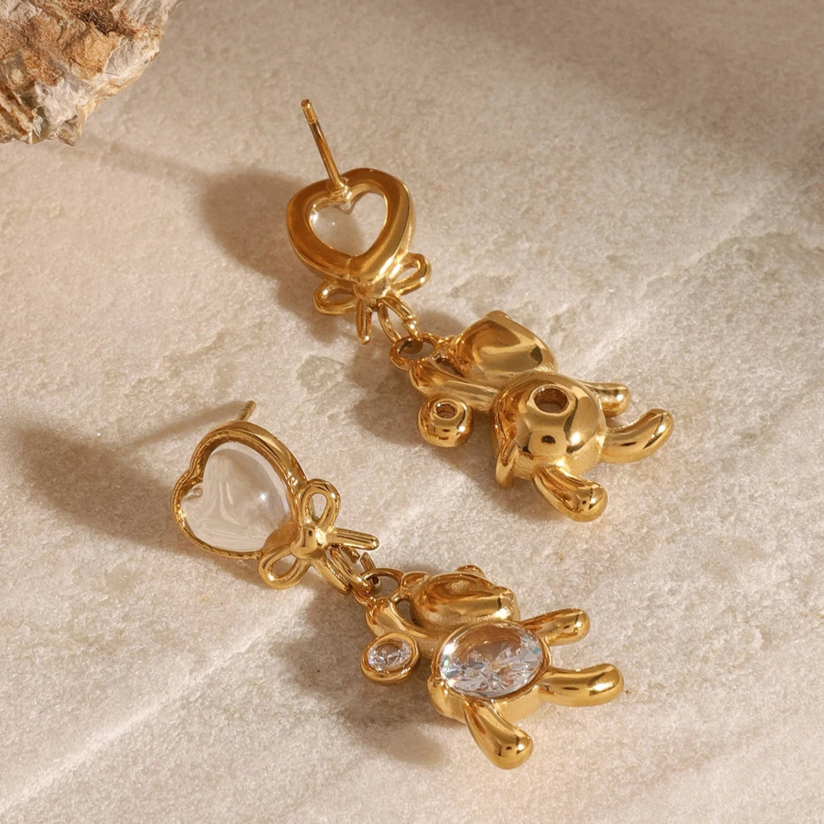 Heart Bow Bear Earrings
