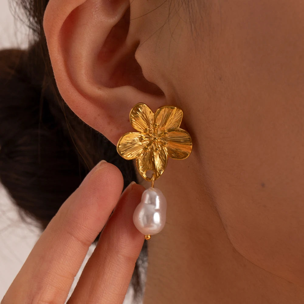 Flower & Shell Bead Drop Earrings