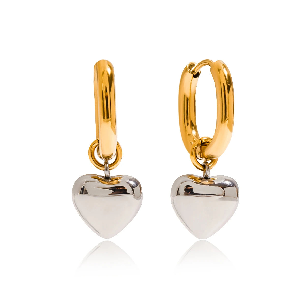 Gold Silver Mixed Color Heart Dangle Earrings