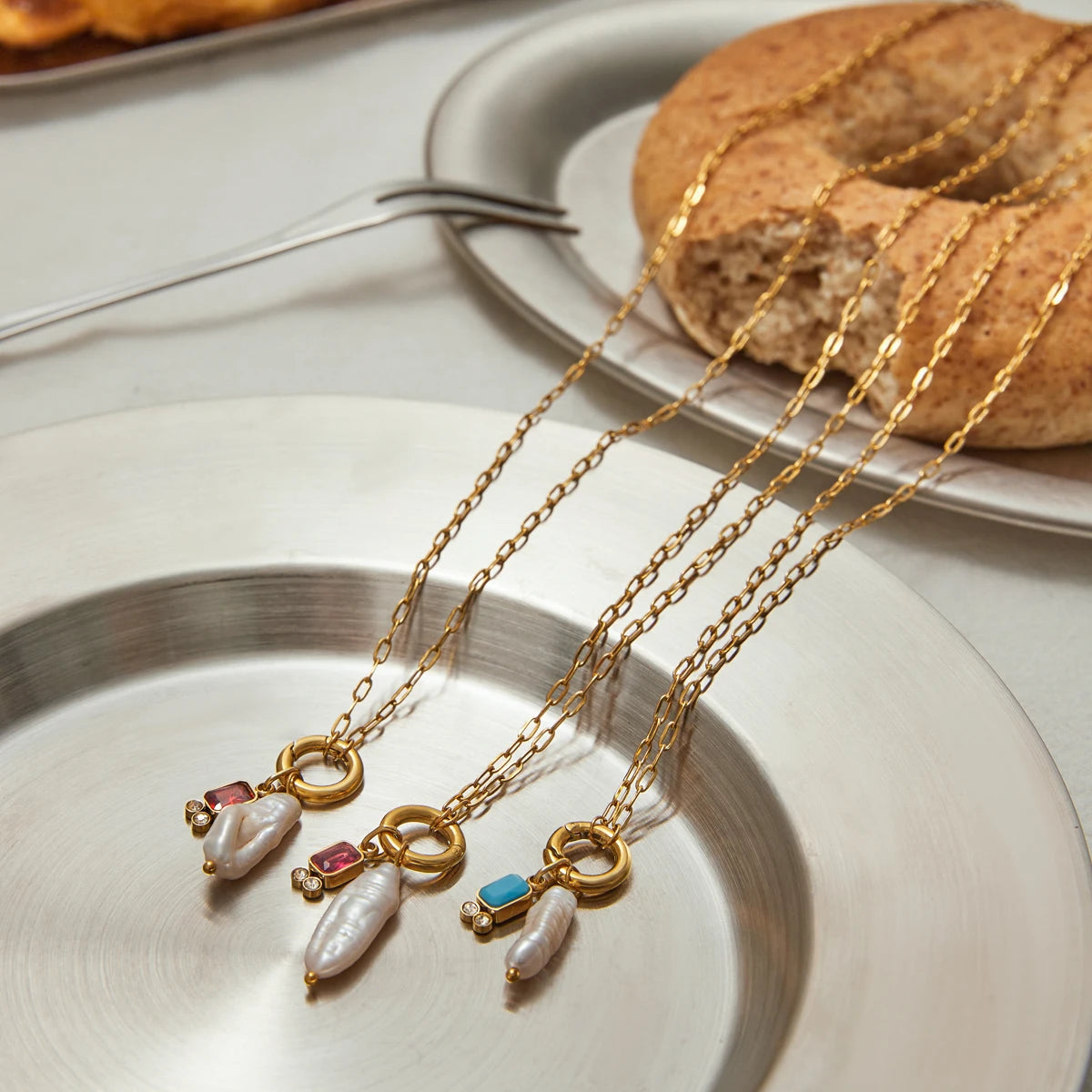 Natural Pearls And Color Zirconia Pendant Necklace