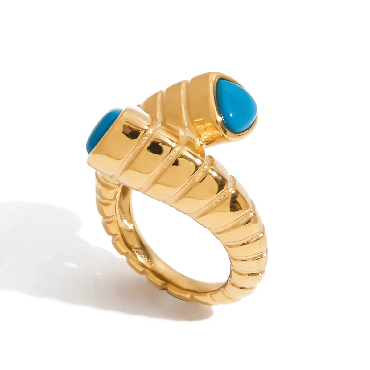 Blue Turquoise Cross Striped Rings