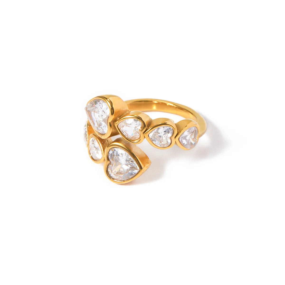 Heart Shaped Cubic Zirconia Staggered Open Ring