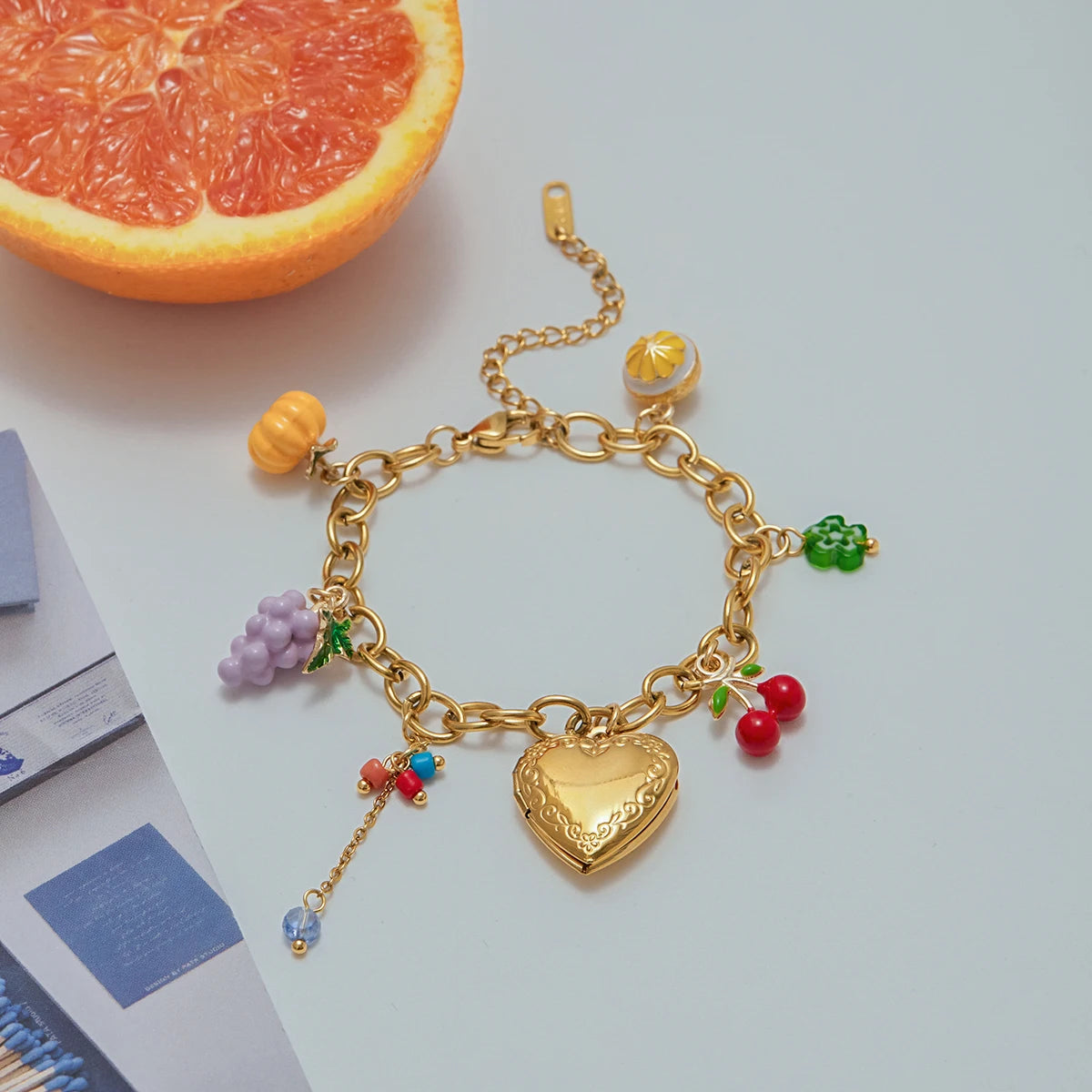 Fruit Cherry Charms Pendant Bracelet