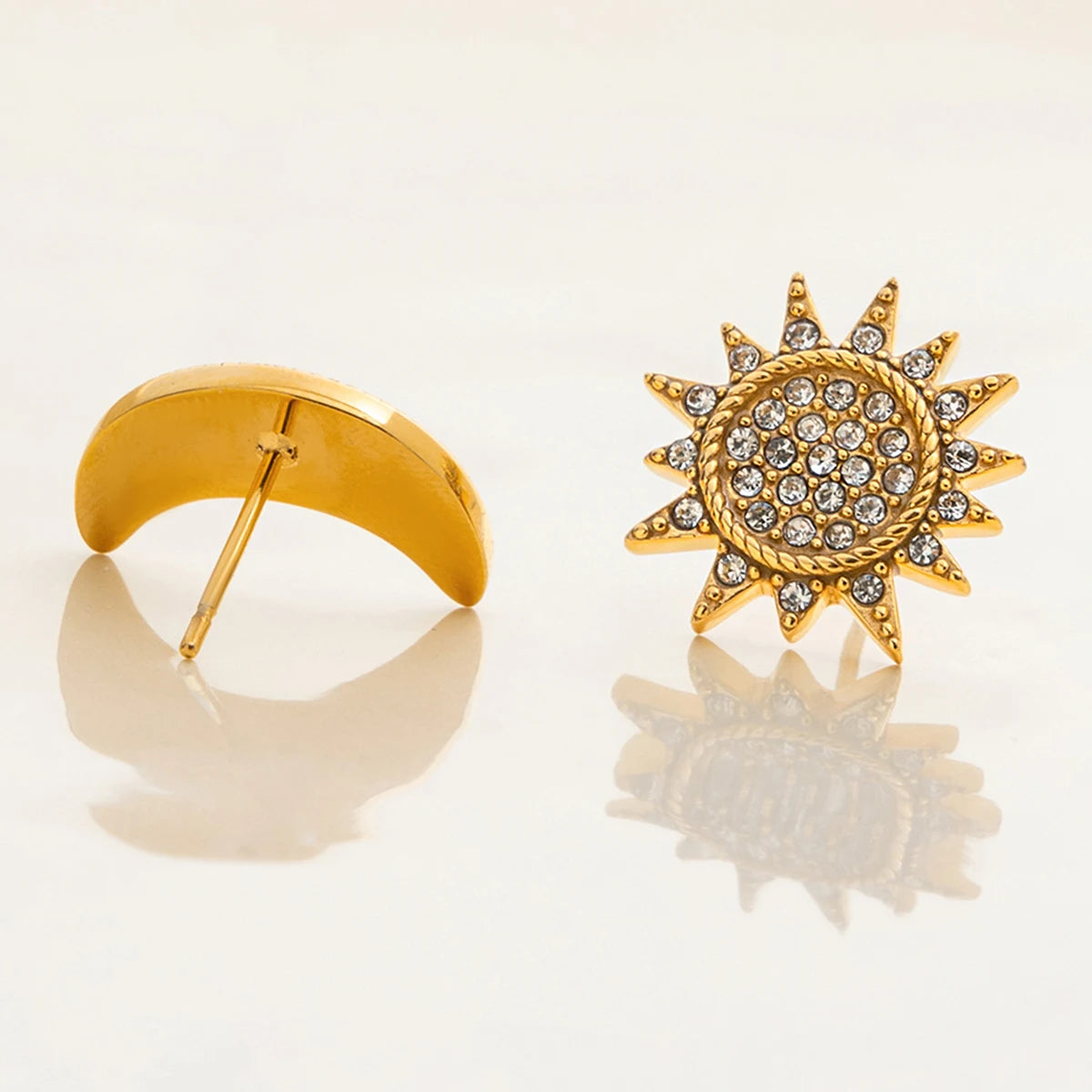 Sun & Moon Zirconia Setting Stud Earrings