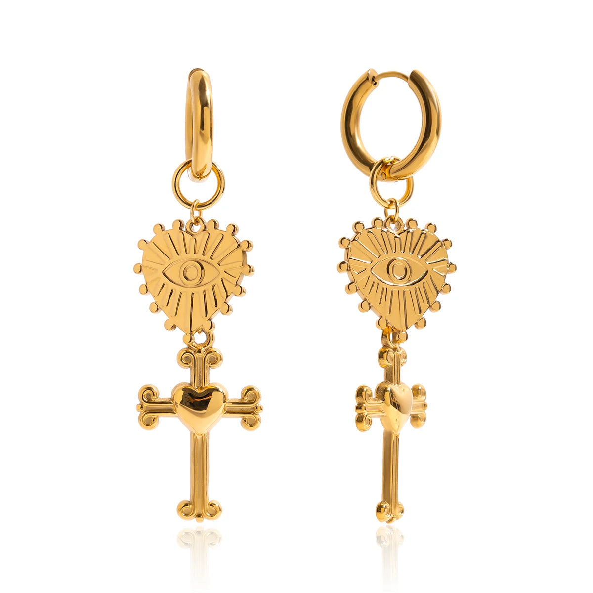 Devil's Eye Cross Dangle Earrings