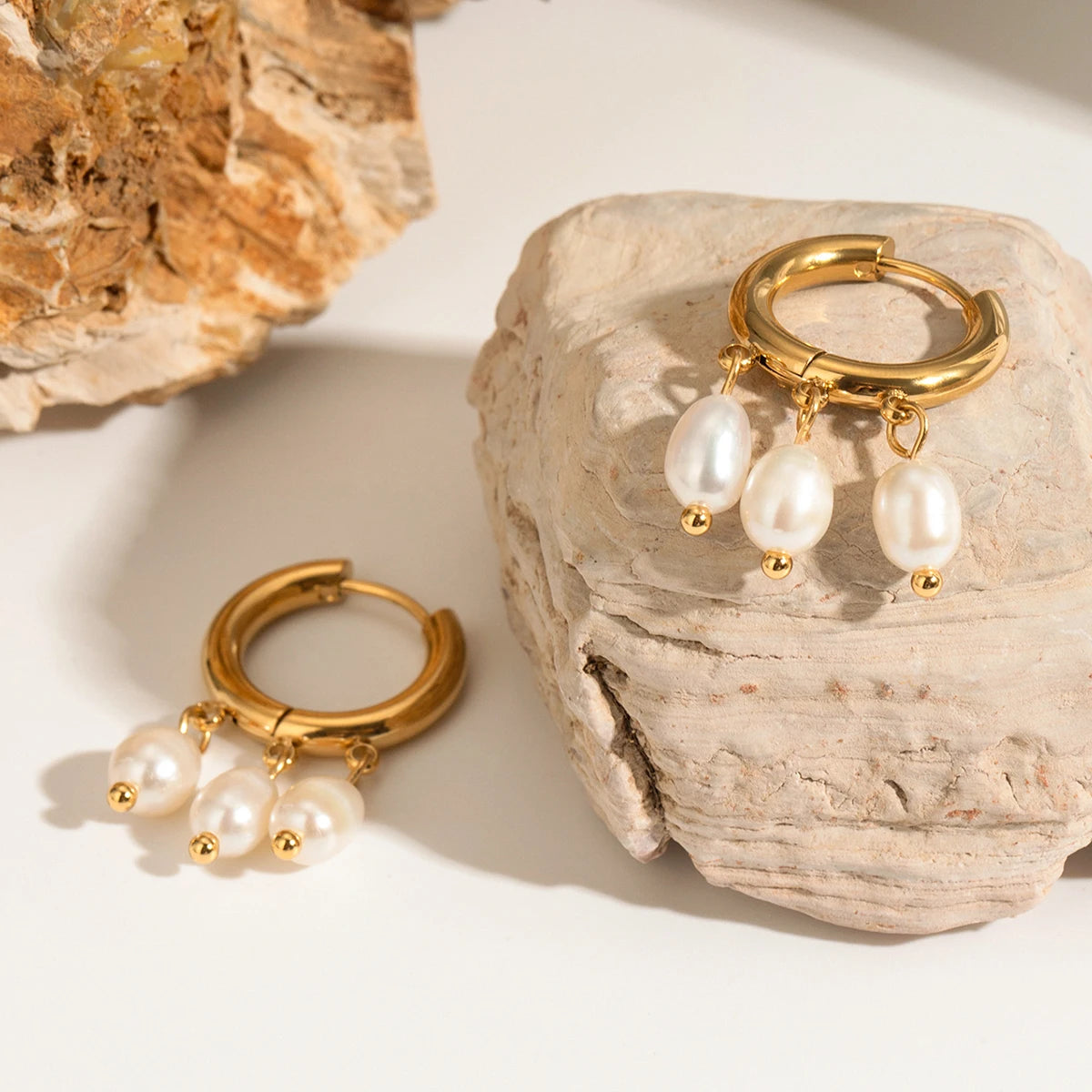 Pearls Dangle Hoop Earrings