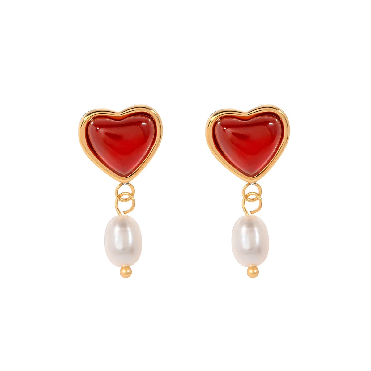 Onyx Heart & Pearl Earrings