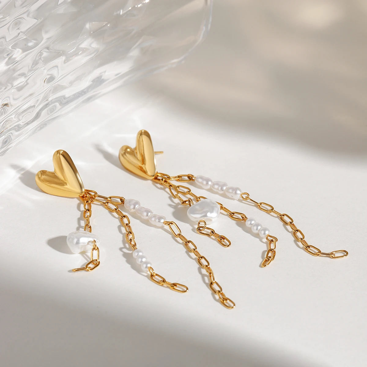 Heart&Pearl Tassel Earrings