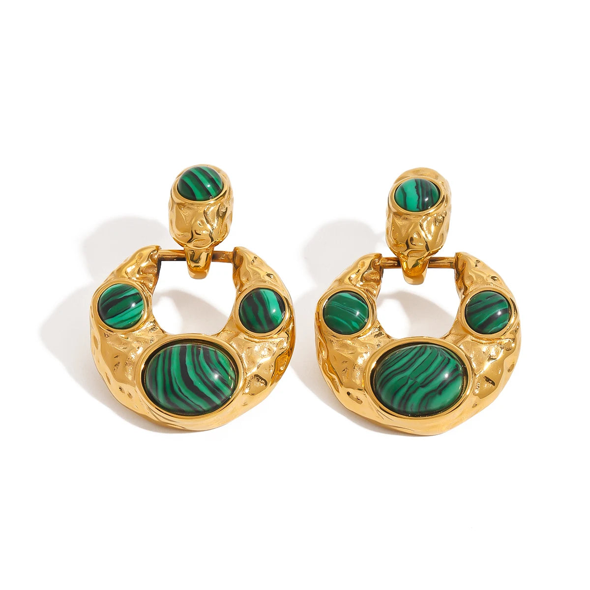 Vintage Malachite Circle Hollow Large Earrings