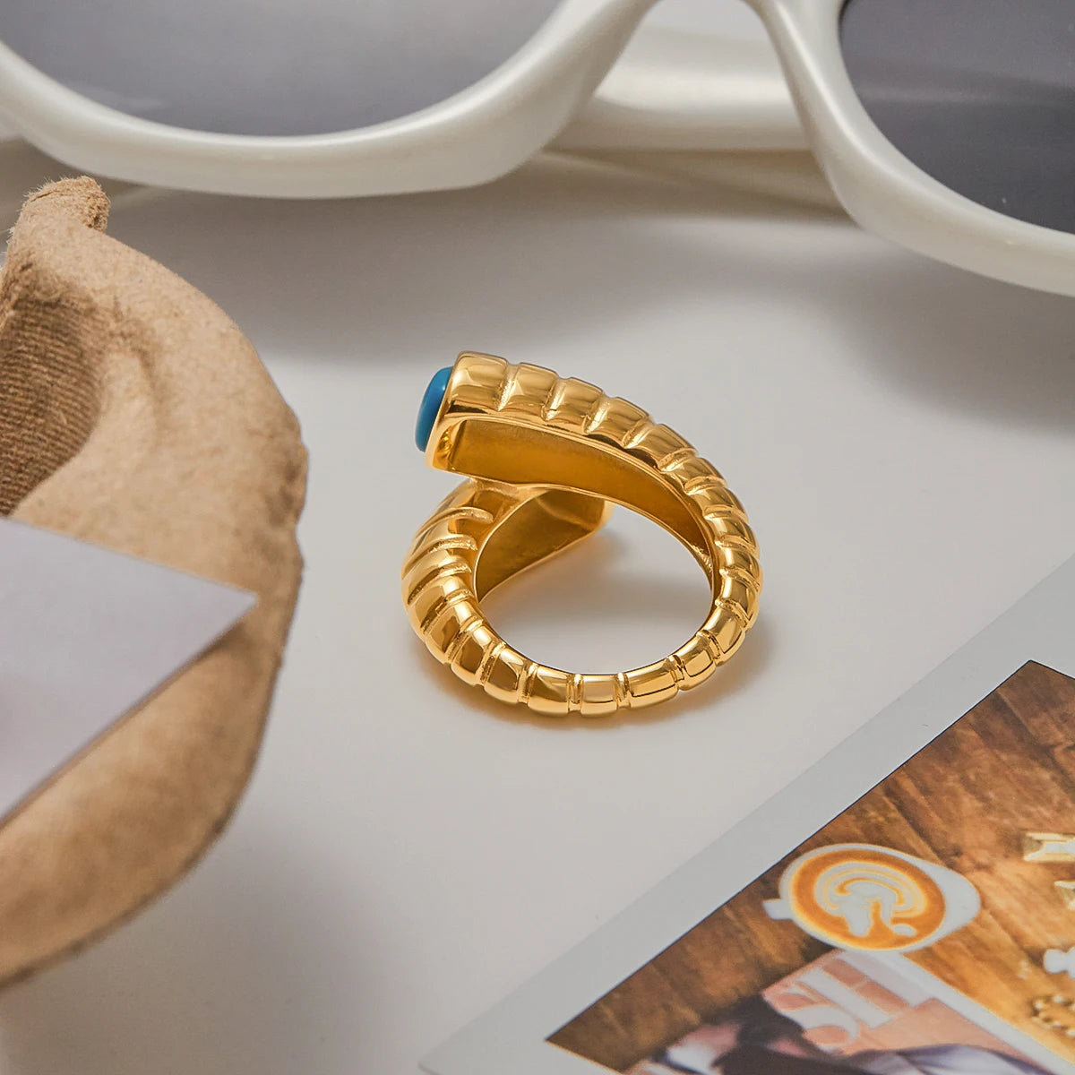 Blue Turquoise Cross Striped Rings