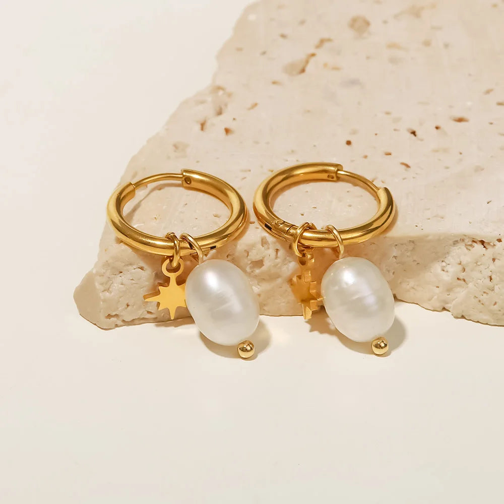 Natural Freshwater Pearl & Star Drop Earrings