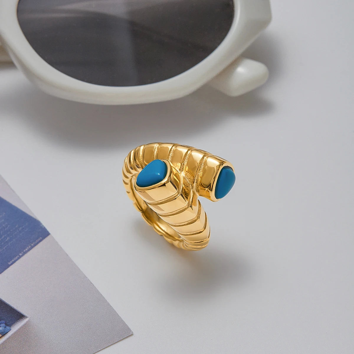 Blue Turquoise Cross Striped Rings