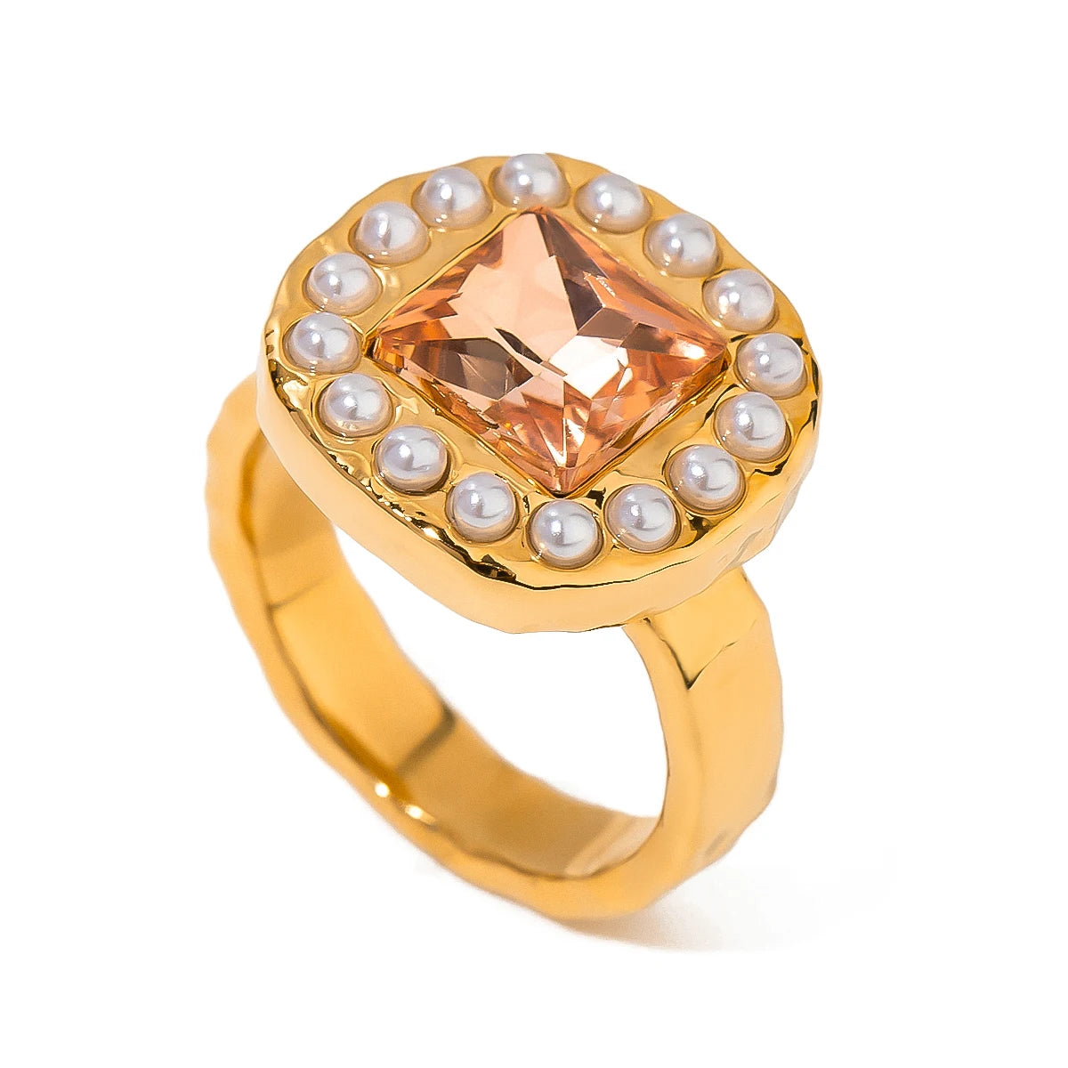 Hammered Round Pink Rhinestone Ring