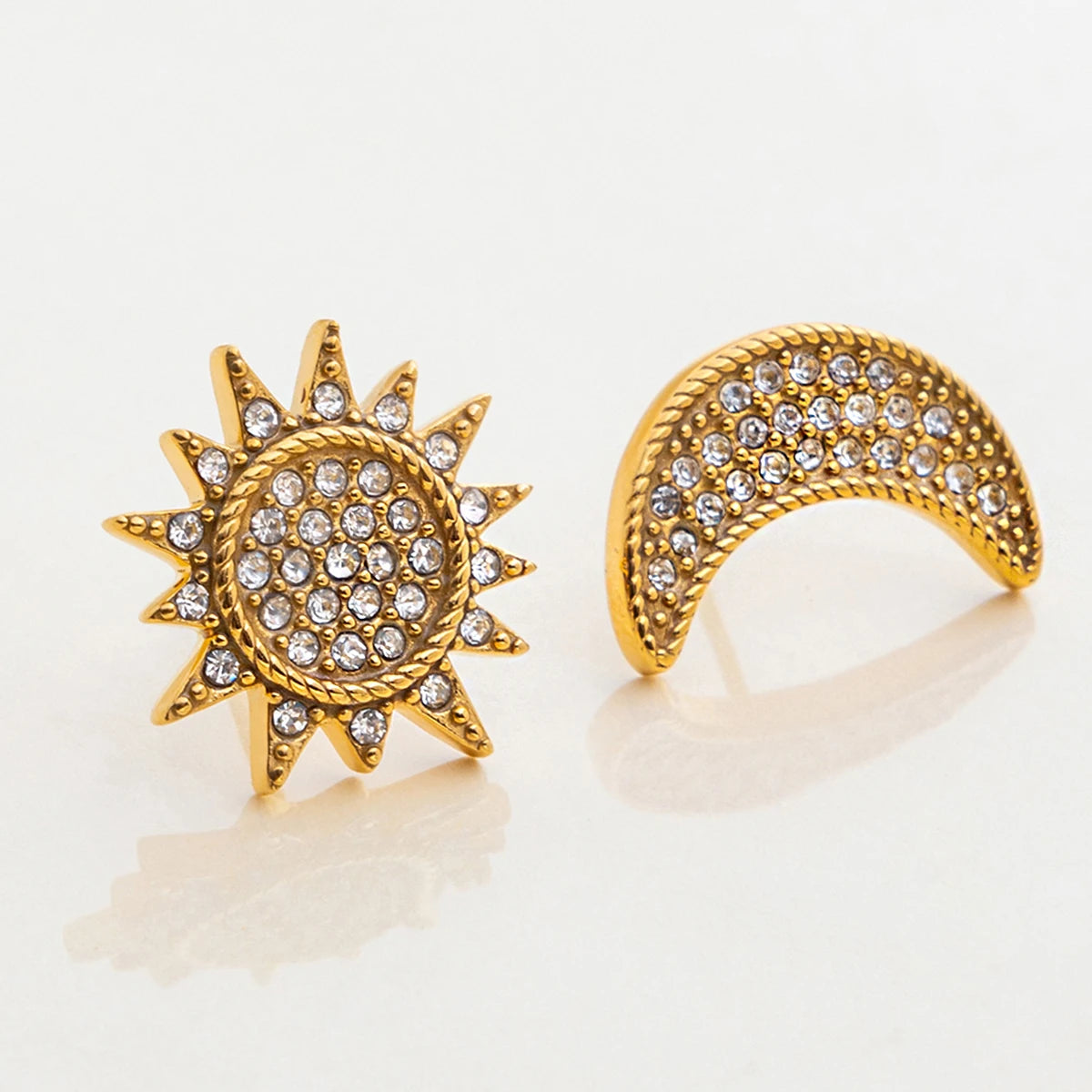 Sun & Moon Zirconia Setting Stud Earrings