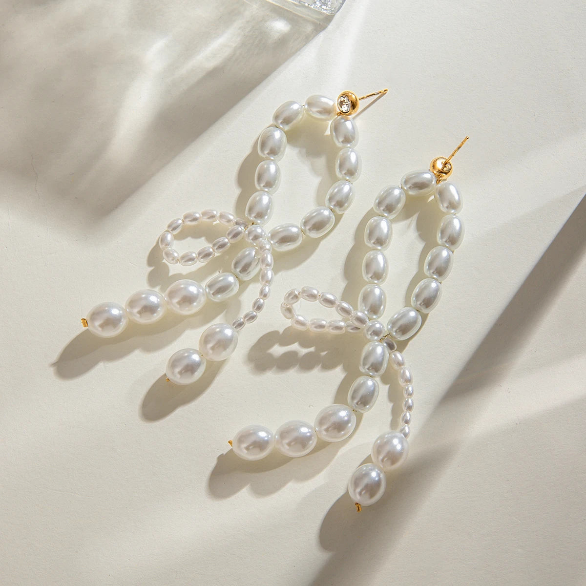 Irregular Faux Pearl Bow Drop Earrings
