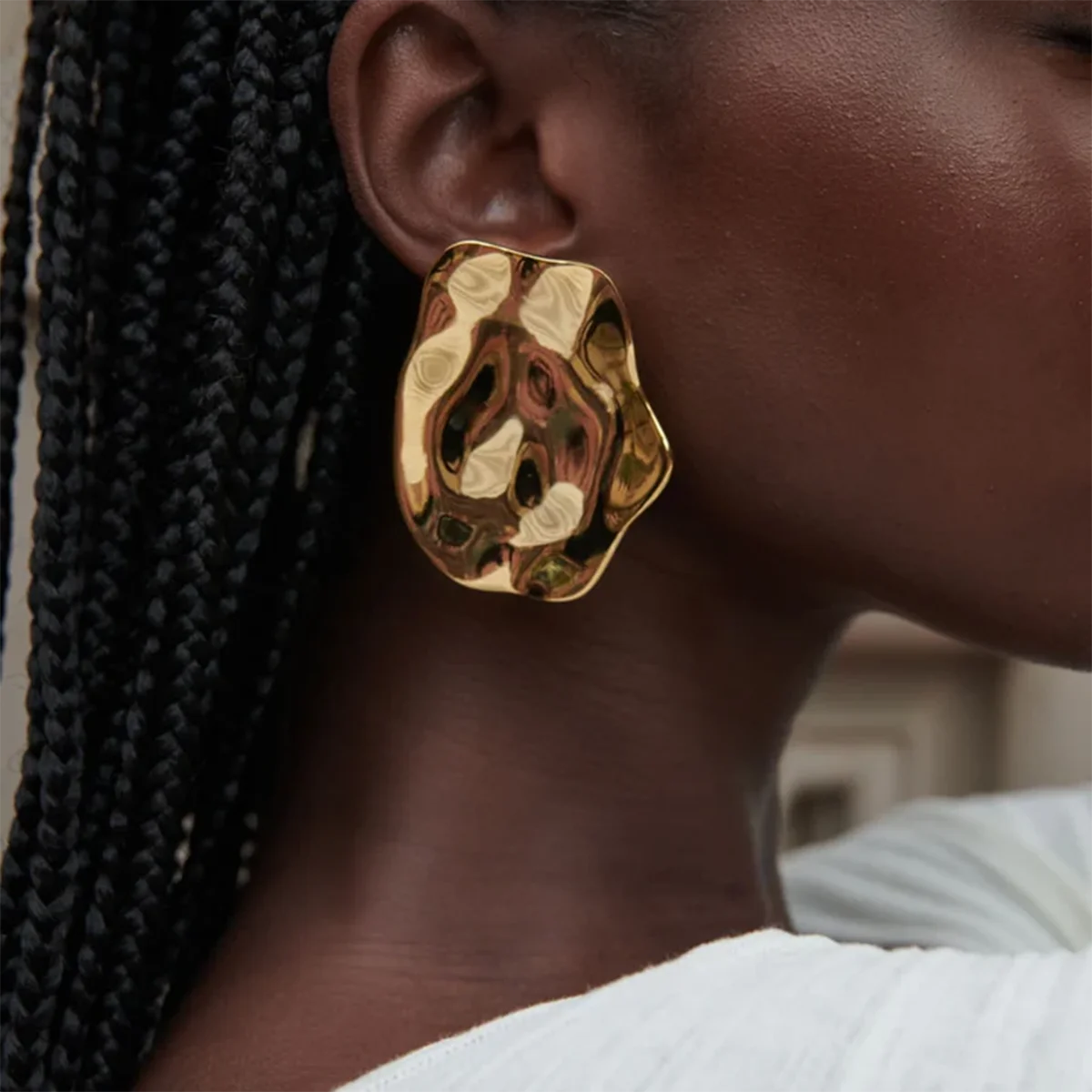 Hammered Geometric Big Stud Earrings