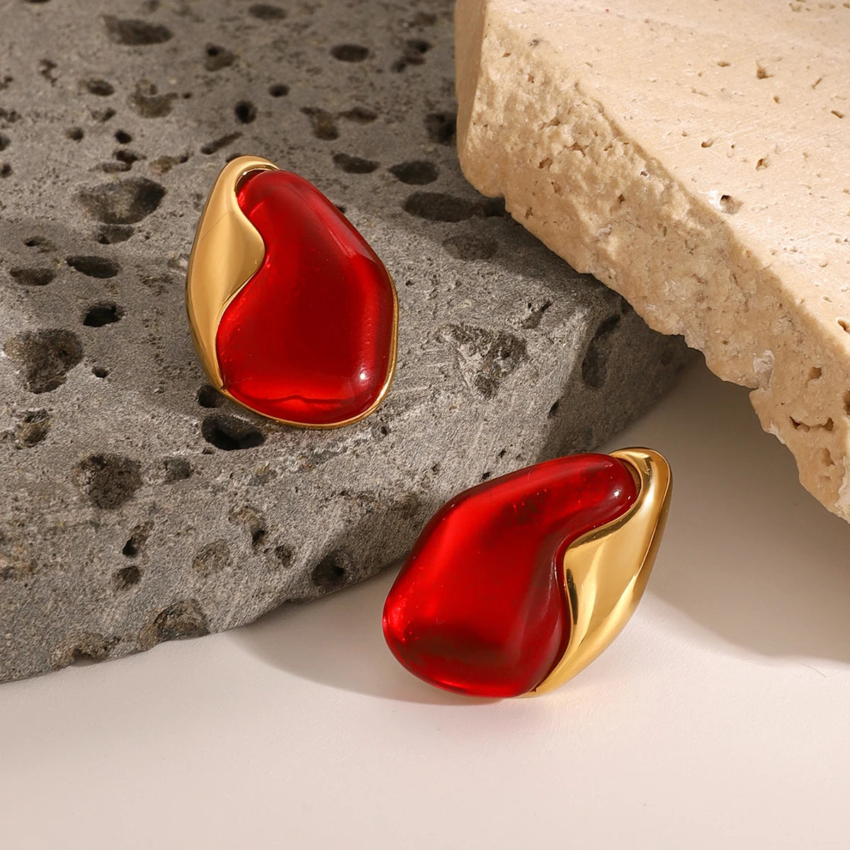 Elegant Irregular Red Stone Drop Earrings