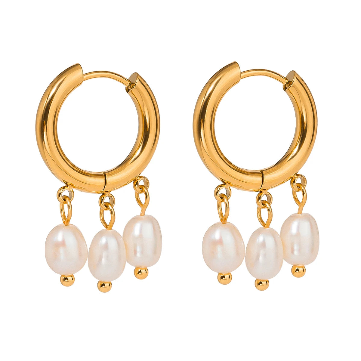 Pearls Dangle Hoop Earrings