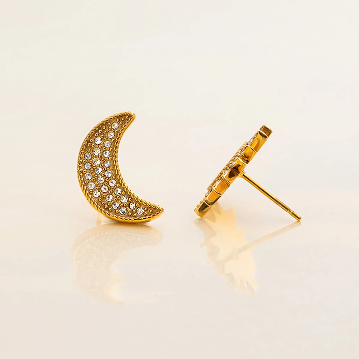 Sun & Moon Zirconia Setting Stud Earrings