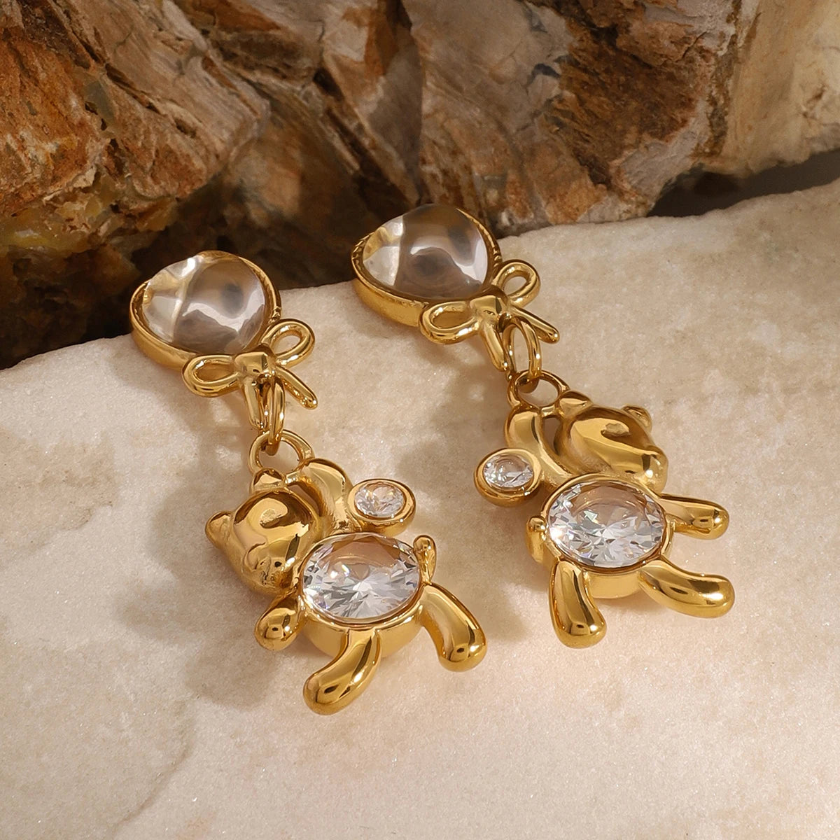 Heart Bow Bear Earrings