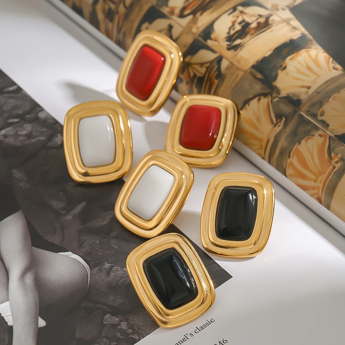 Agate Geometric Square Drop Earrings