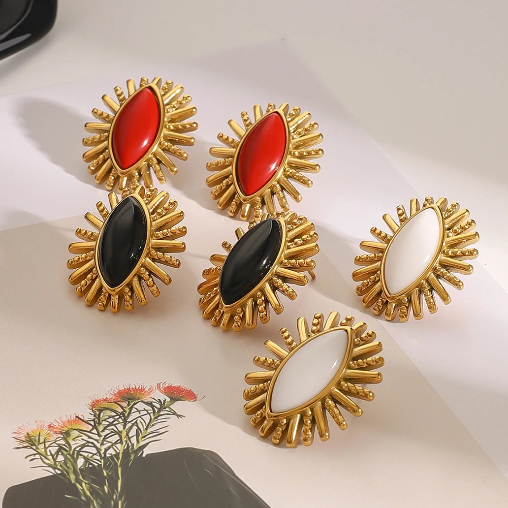 Vintage Oval Agate Stone Earrings