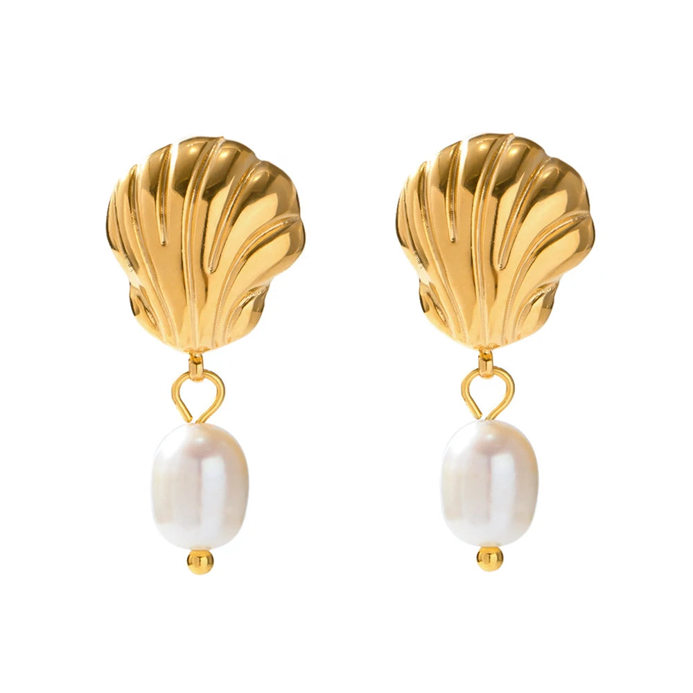 Beach Shell & Natural Freshwater Pearl Earrings