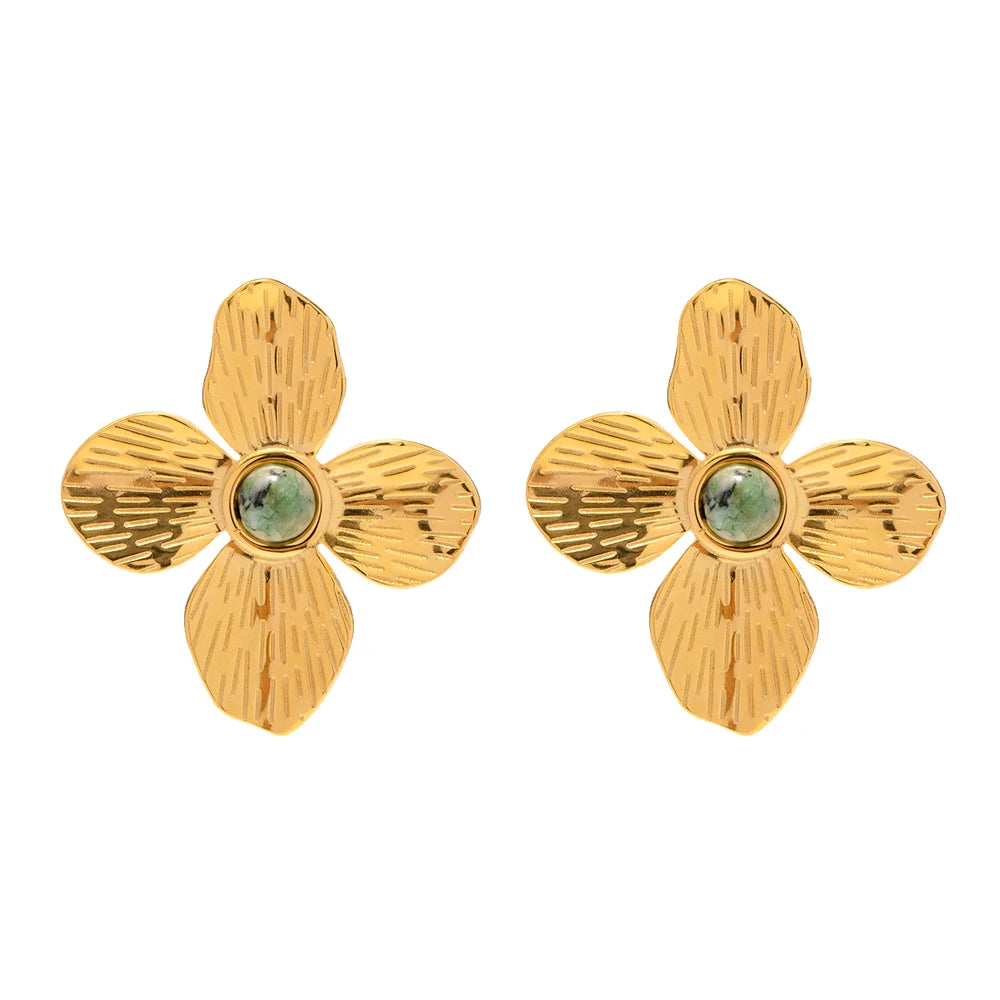 Turquoise Four Petal Flower Earrings