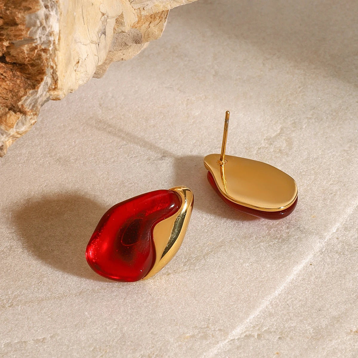 Elegant Irregular Red Stone Drop Earrings
