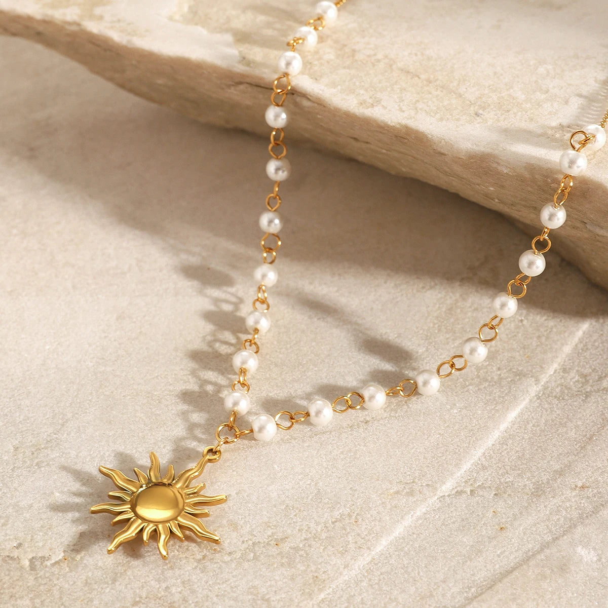 Sun&Pearl Cascade – Flow of classic pearls Pendant Necklace E