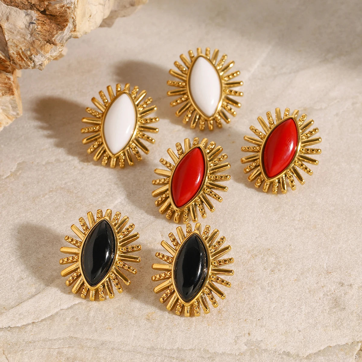 Vintage Oval Agate Stone Earrings