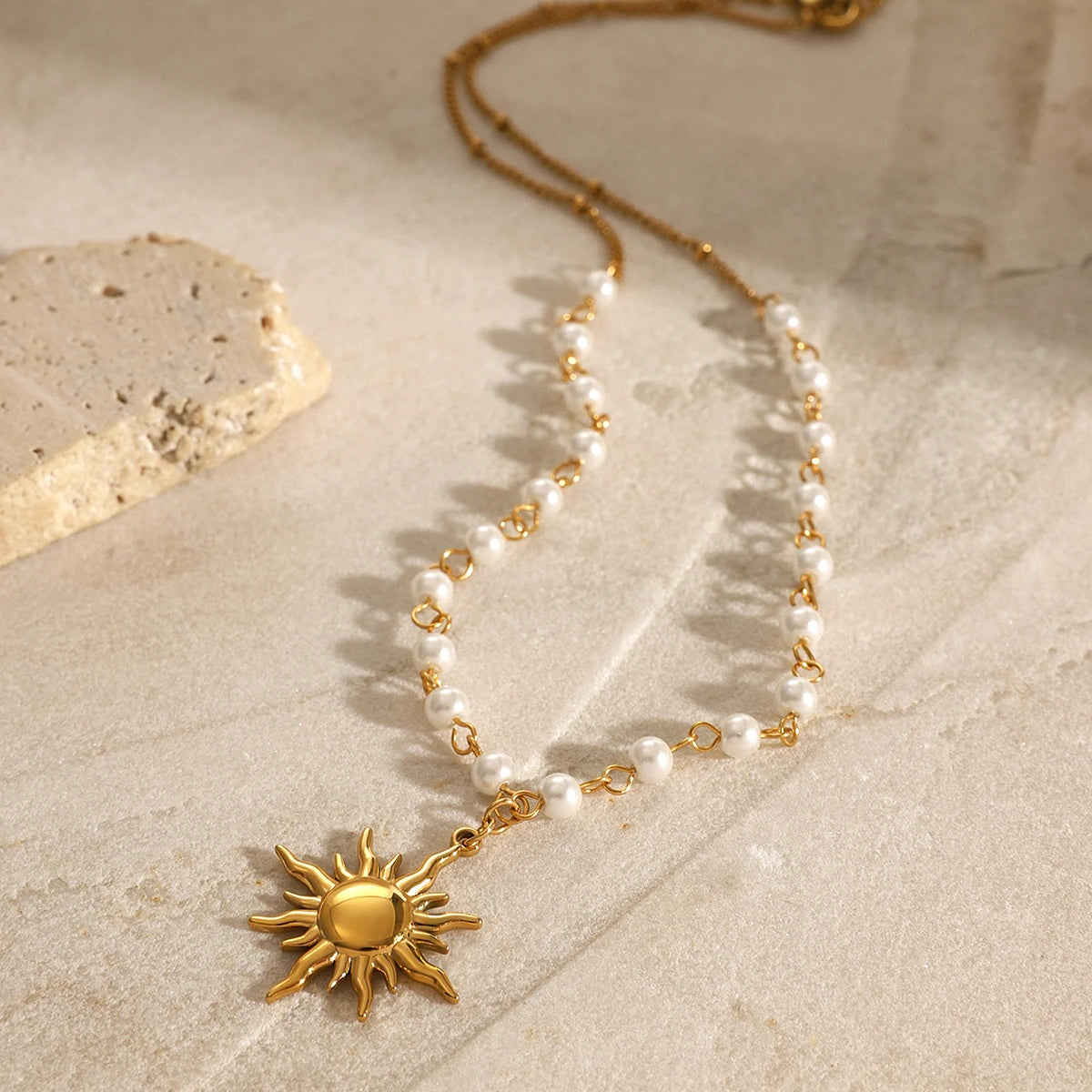Sun&Pearl Cascade – Flow of classic pearls Pendant Necklace E