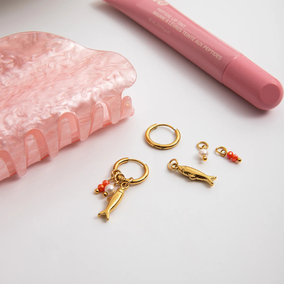 Imitation Pearl&Fish Dangle Earrings