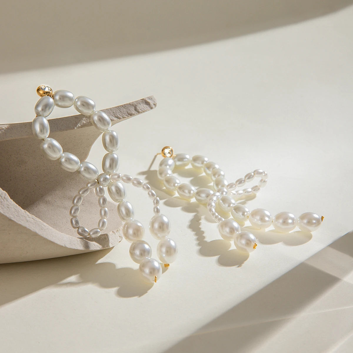 Irregular Faux Pearl Bow Drop Earrings